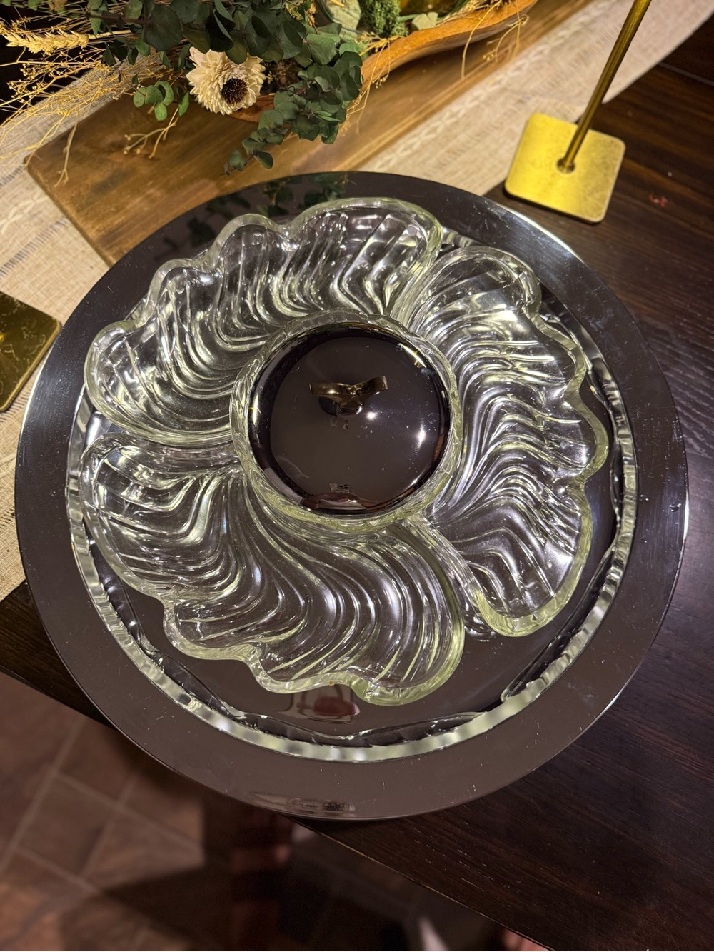 Kromex 1950s 6pc Lazy Susan Chrome /Glass /Rotating Tray